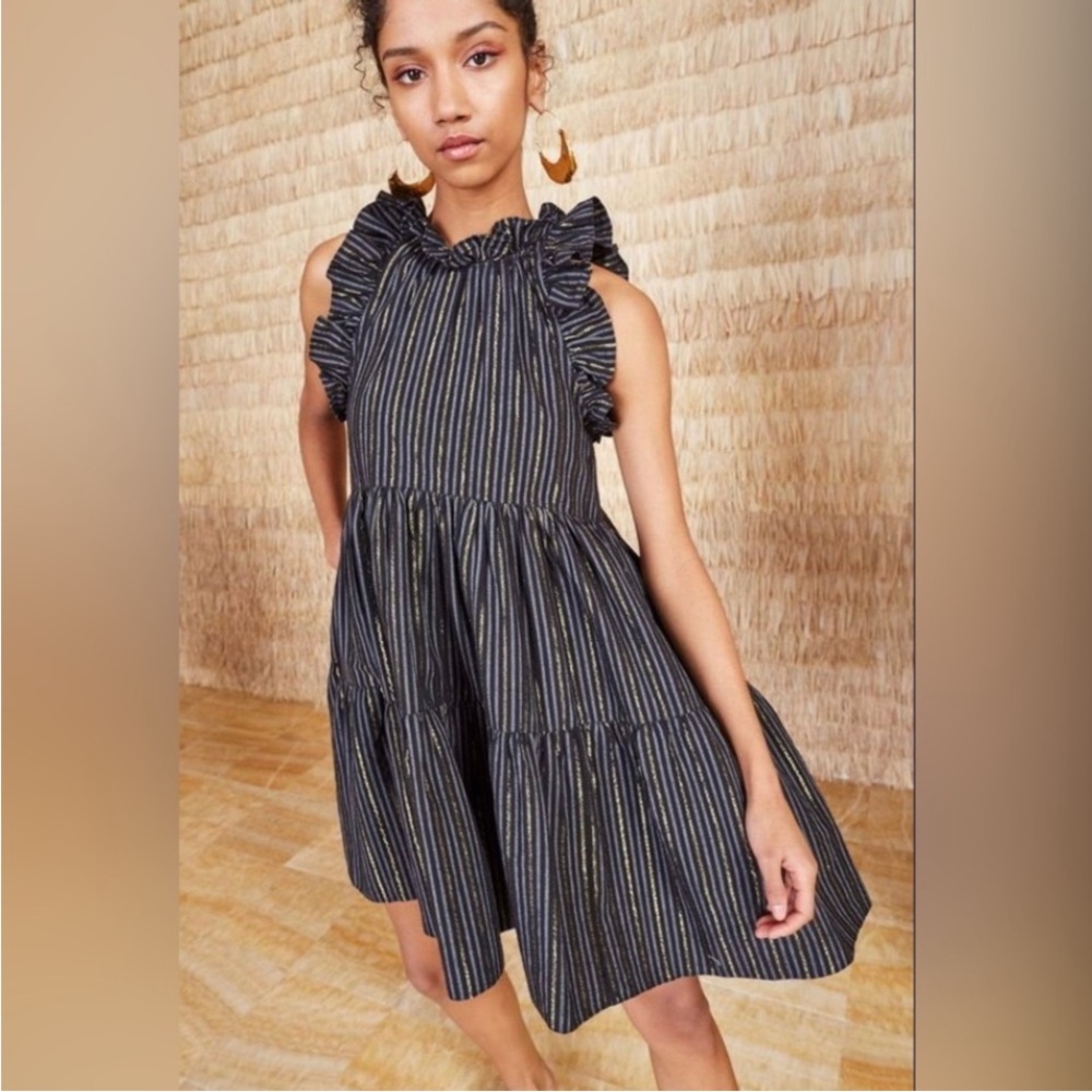 Ulla Johnson Black Dress with Gold Stripe
